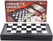5 in 1 Magnetic Chess Checkers Dominoes Backgammon and Cards Set, Mini...