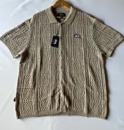 Stussy Crochet Shit Mens Large Cotton Short Sleeve Khaki Button Up New