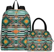 [RPLIFE] School Bag Set Waterproof Cooler Bags Insulated, Backpack with Lunch Bag, Geometric Tribal