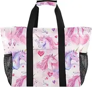 [sanluoli] Totes Collapsable Beach Tote Bag Sandproof Canvas Car Tote, Unicorns Watercolor Heart Valentine, 1 size