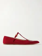 [Gabriela Hearst] Gabriela Hearst - Liv Patent Leather-trimmed Suede Mary Jane Ballet Flats - Red - IT36 IT 36 Red