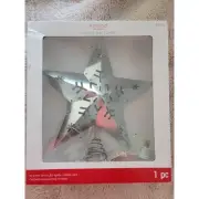 Lighted Tree Topper 10 Warm Led Lights Silver Tin Star Christmas