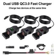 DC12V Motorcycle Dual USB Phone GPS Super Fast Charger Adapter LED W/ Voltmeter
