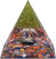 SUNYIK Peridot Tree of Life Sphere Stone Pyramid, 7 Chakra Chips 7