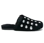 NEW Alexander Wang Amelia Cozy Shearling Slippers w Silver Studs, Black, EUR 36