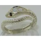 Fabulous Solid 14K White Gold Natural Fiery Opal & Sapphire Detailed Snake Ring