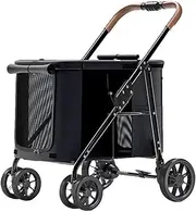 Folding pet Stroller,Cabin with Front/Back/top mesh Door,4 Wheels pet cart for Dogs and Cats,Swivel Front Wheel,Rear Wheel with Foot Brakes,Push Trolley pram for Dogs and Cats