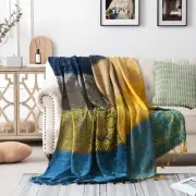 Bohemian Throw Blanket for Couch，Colorful Chenille Tassels Boho Woven Hippie ...