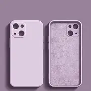 Square Liquid Silicone Phone Case for iPhone 11 12 13 14 Pro Max Mini XS Max X XR 7 8 Plus Full Lens Protection Cover,Grass Purple Color,for iPhone 12 Pro