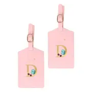 2 Pack Initial Luggage Tags, Letter PU Leather Suitcases Tags, Pink (D)
