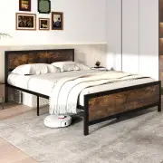 CostwayQueen Size Metal Bed Frame with Headboard and Footboard-Queen