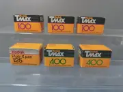LOT OF 6 KODAK BLACK & WHITE PRINT FILM ROLLS TMAX 100, TMAX 400, PLUS-X PAN 125