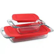 Pyrex 4-Piece Extra Large Glass Baking Dish Set w/Lids & Handles Freezer Safe