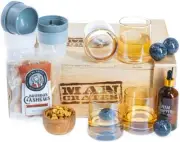Man Crates Whiskey Gift Set 4 Amber Tinted Whiskey Glasses 2 Ice Molds 4 Stones+