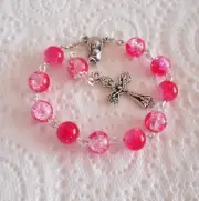 ✫ Rose Red ✫ BEAUTIFUL ONE DECADE ROSARY Mother & Child Catholic Crucifix