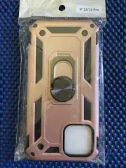 Apple iPhone12/12 Pro~Rose Gold Shockproof Case Ring Stand Cover+Tempered Glass+