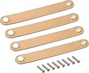 uxcell Leather Drawer Pulls, 5.51" 4Pcs Surface Leather Furniture Handles, Door Handle Strap Suitcase Dresser Drawer Knobs Pull Replacement with Screws, Beige