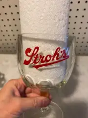 Stroh's Thumbprint Stemmed Goblet - Beer Glass - Collectible Barware 14 oz 1960"