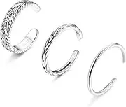 [PATISORNA] 3Pcs 925 Sterling Silver Toe Rings for Women Vintage Braided Open Toe Rings Hypoallergenic Adjustable Simple Open Cuff Toe Rings Set Foot Jewelry