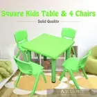 60x60cm Kids Children Playing Dining Dinin Study Desk Table 4 Green Chairs