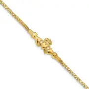 14k 14kt Yellow Gold Polished Claddagh Bracelet 3mm 7 inch Lobster Clasp X 13 mm