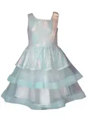 NEW Bonnie Jean Girls Size 14 "MINT SEQUINS MESH" Shoulder Bow Dress NWT