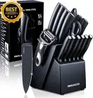 17Pc Black Kitchen Knife Set w/ Block & Sharpener, 8 Chef & 6 Steak Knives