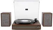 Victrola Harmony – Bluetooth Turntable System– 3-Speed Vinyl Record Player, Stereo Bookshelf Speakers, Mid-Century Modern Design, Audio Technica ATN3600L, Bluetooth Input and Output (Walnut)