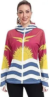 [GAIGEO] Rash Guards Women Jacket Kiribati Flag Sun Shirts UV Protection Zipper Hoodie Long Sleeve S