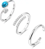 [ORAZIO] 3PCS 925 Sterling Silver Toe Rings for Women Adjustable Open Toe Rings Little Finger Open Joint Tail Rings Summer Beach Jewellery Set
