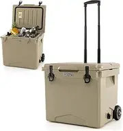 Costway Hard Cooler w/Wheels & Handle, 40L Ice Chest w/Built-in Bottle Opener, Ruler & Cup Holders Ice Retention Portable Rotomolded Cooler Beach Boat Fishing Picnic Camping