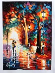 A Hand Signed Original Painting Couple in a Park 5 by Atef, Oil on Canvas