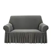 SOGA 2-Seater Grey Sofa Cover with Ruffled Skirt Couch Protector High Stretch Lounge Slipcover Home Decor