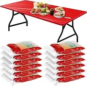 Boao 12 Pcs Plastic Table Cloths Disposable for Parties Picnic Table Covers with Elastic Fitted Elastic Table Cover Rectangle Waterproof for Indoor, Outdoor, Picnic, Camping (Red,8 Ft, 96 x 30 Inch)