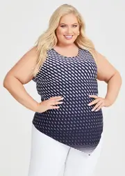 [Taking Shape] Taking Shape Printed Mix Media Tank Size 20 in Navy / Multi - Plus Size Women's Clothing Navy / Multi
