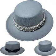 [COMVIP] Classic Unisex Wool Blend Fedora Hat Brim Flat Top Cloche Church Derby Cap Trilby Cosplay, Grey w/2pcs Removable Bands, One size