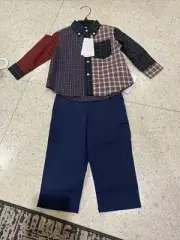 Polo Ralph Lauren Poplin Shirt Stretch Chino Pants Set Green Red Plaid Sz 12 MOS