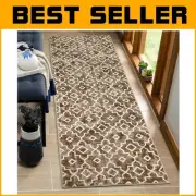 Light Brown 2x6' Moroccan Runner Rug - Stain Resistant with Trellis Design