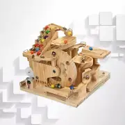 Wood marble run race perpetual motion machine rolling ball sculpture educational