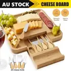 Bamboo Cutting Board & Knife Set Large Charcuterie Platter with Slide Out Drawer