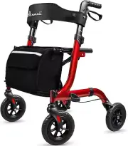 All-Terrain Rollator Walker for Seniors Rubber Wheels Foldable Lightweight 300lb