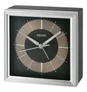 NEW Seiko 3D Index Square Silver Rim Bedside Alarm Clock, Black, 11cm