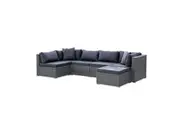 LONDON RATTAN 6 Seater Modular Outdoor Lounge Setting with Ottoman, Grey