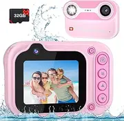 1080P Kids Waterproof Camera - 10FT Underwater Camera Birthday Gifts for Girls Boys Children Digital Action Camera with 32GB SD Card, Pool Toys for Kids Age 4 5 6 7 8 9 10 - Pink