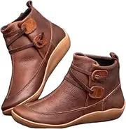 [Lausiuoe] Boots For Women Ankle Booties Wide Width Western Shoes Casual Dressy Comfortable Fashion Retro Flat Short Boots
