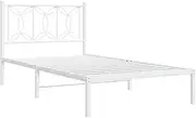 vidaXL Metal Bed Frame with Headboard - White, King Single 106x203 cm