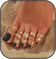 [bike8] 10 PCS Toe Rings Set for Women Star Moon Love Open Toe Stacking Rings Adjustable Gold Silver Toe Rings Vintage Toe Finger Tail Ring Beach Bare Foot Jewelry Set