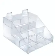 Azar Displays Three-Tier Shelf, 9 Compartment Counter Step Display, 12" wide