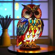 Stained Glass Table Lamp Animal Shap Moroccan Night Stand Lamp, Bohemian Painting Night Light Decorative Bedside Lamps Decor Owl shape