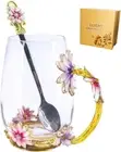 Glass Tea Mug, Mother'S Day Gifts, Handmade Enamel Daisy Flower Coffee Cup Set w
